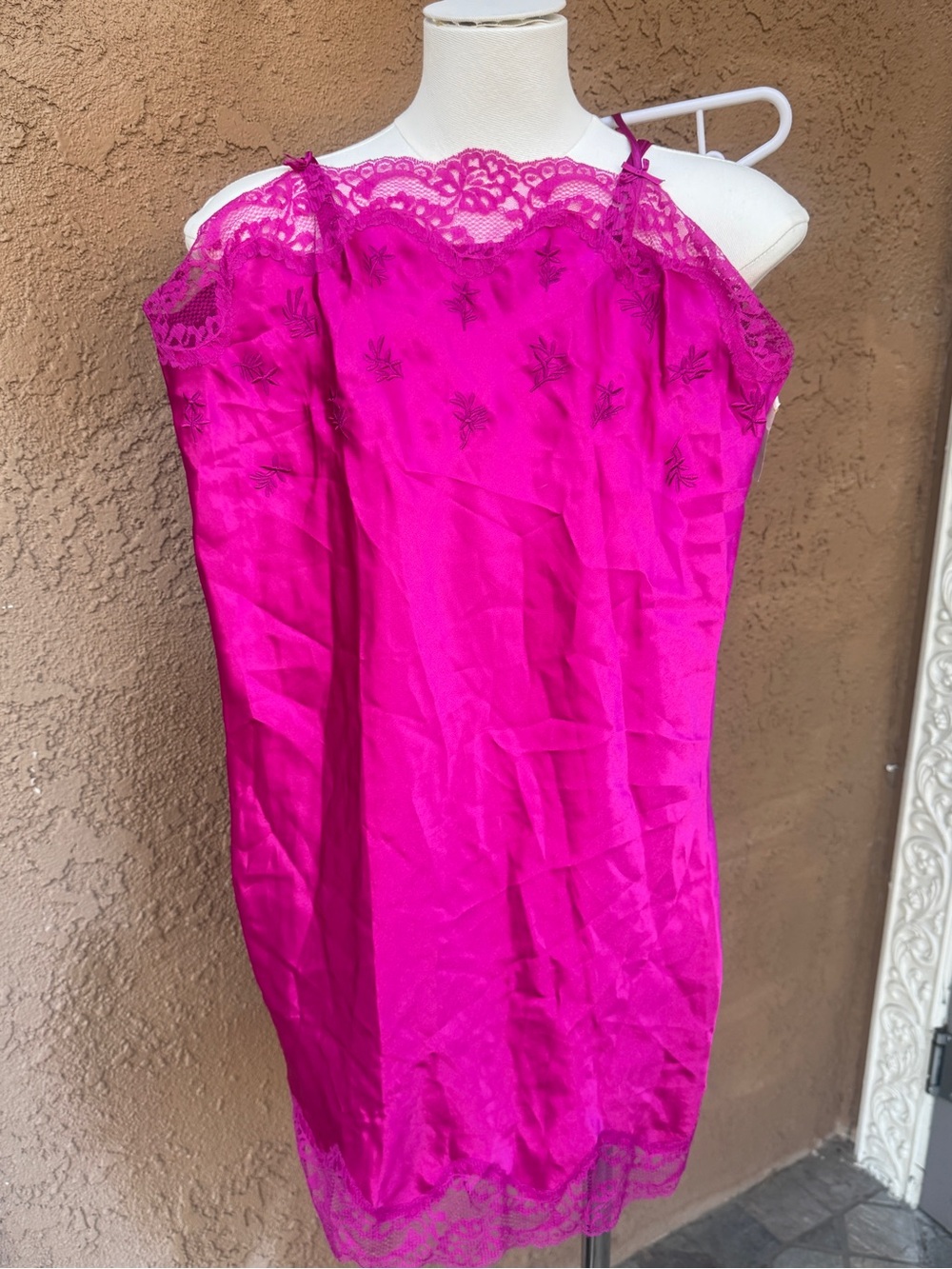 Silky Fuchsia Lace Trim Slip - Women's Intimate Chemise